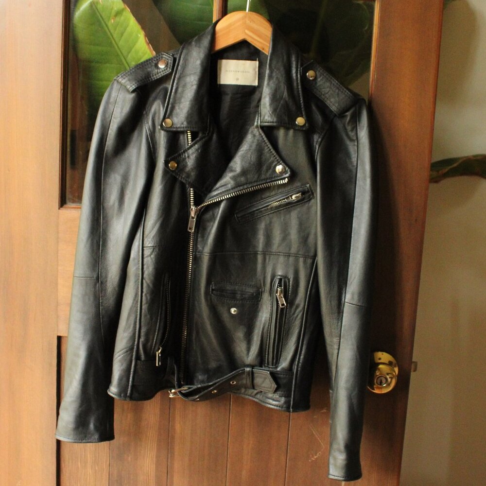 Deadwood moto jacket, 100% recycled leather, Size 38